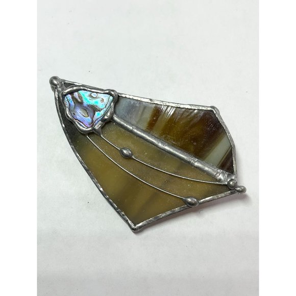 Vintage Glass Stone Shell Brooch Pin